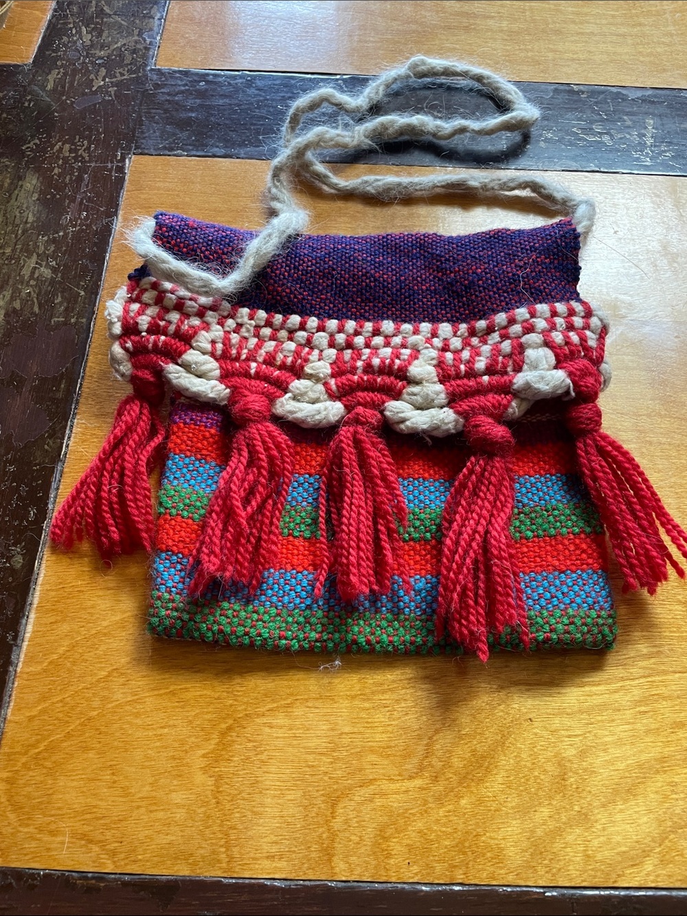 Peruvian Connection Multicolor Handwoven Crossbody Bag with Red Tassels